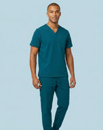 Men's One-Pocket V-neck Scrub Top Caribbean Blue