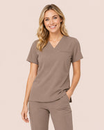 Women's One-Pocket V-neck Scrub Top Mocha
