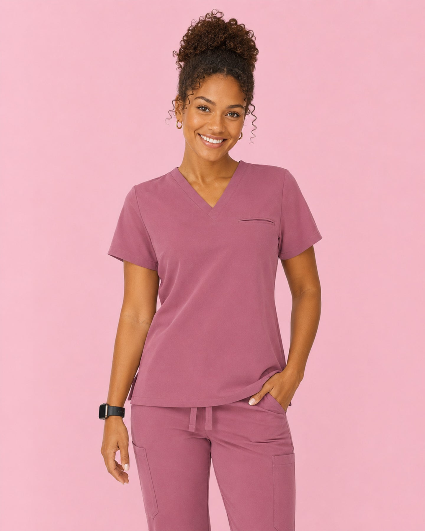 Women's One-Pocket V-neck Scrub Top Royal Mauve