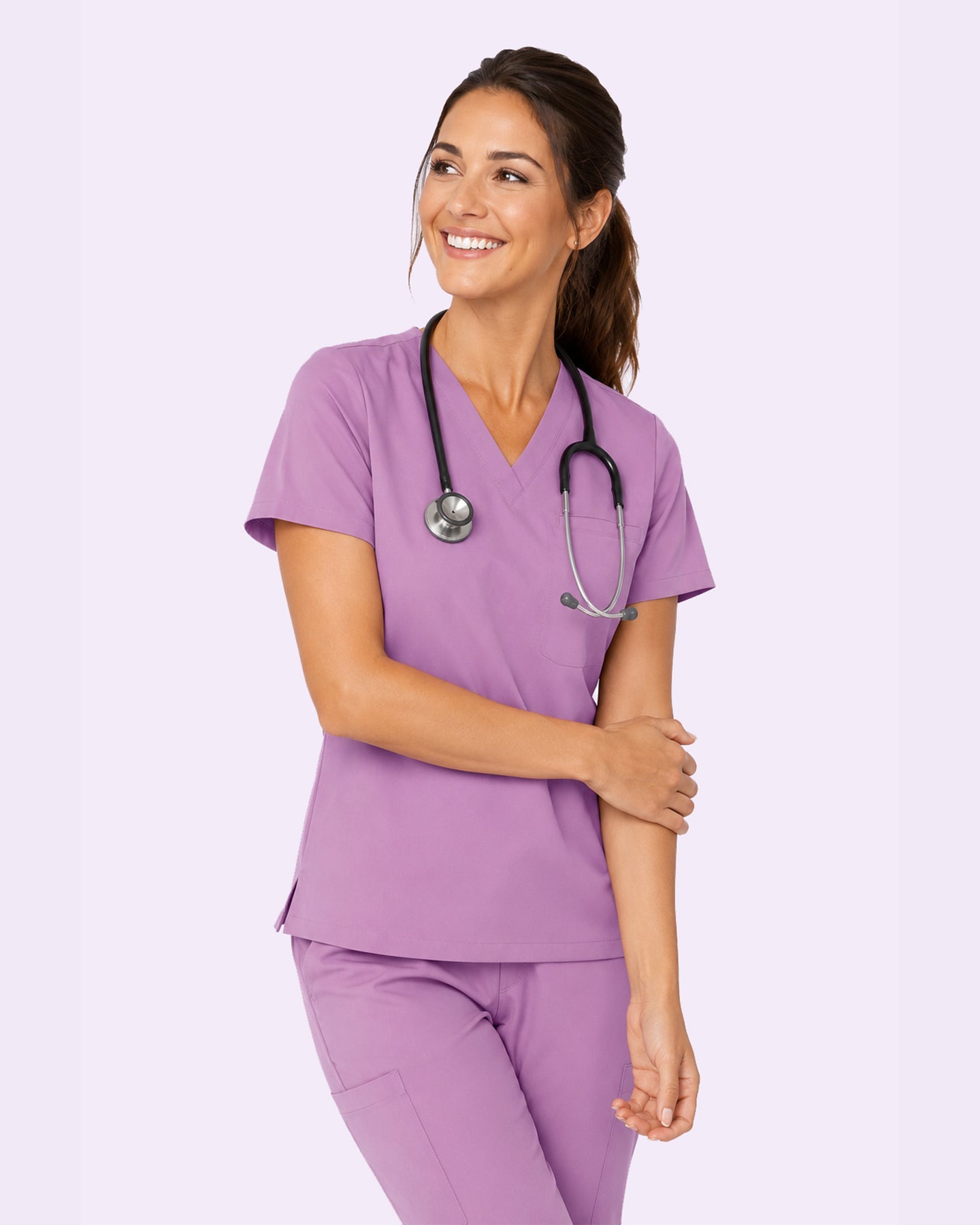 Women's One-Pocket V-neck Scrub Top Lilac