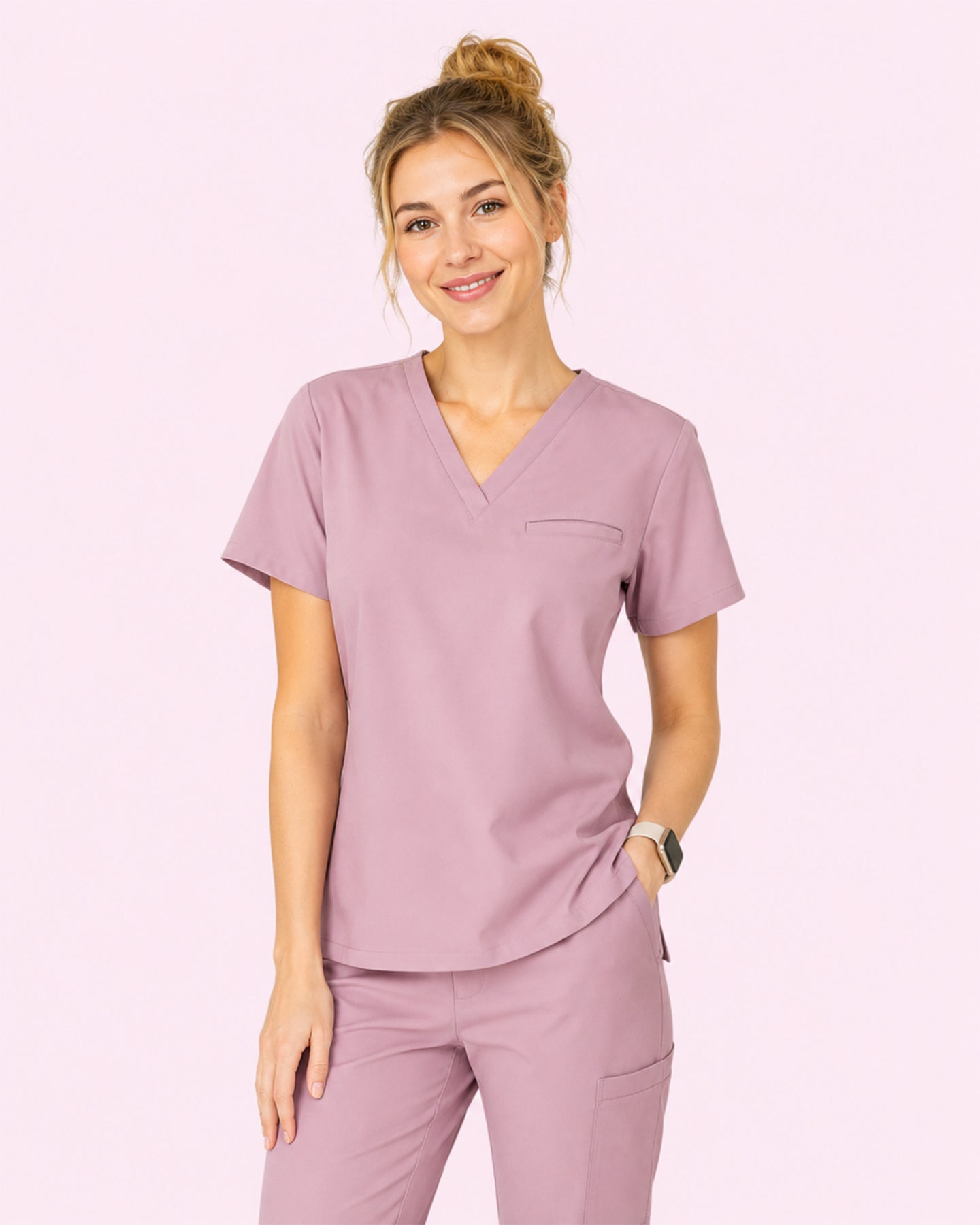Women's One-Pocket V-neck Scrub Top Blossom