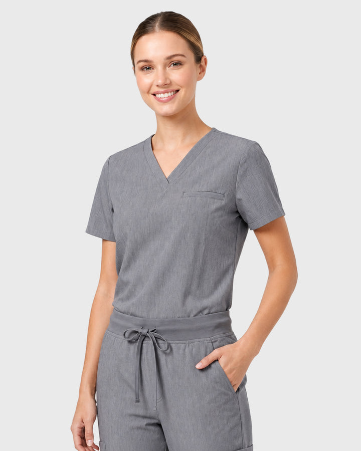Women's One-Pocket V-neck Scrub Top Heather Gray
