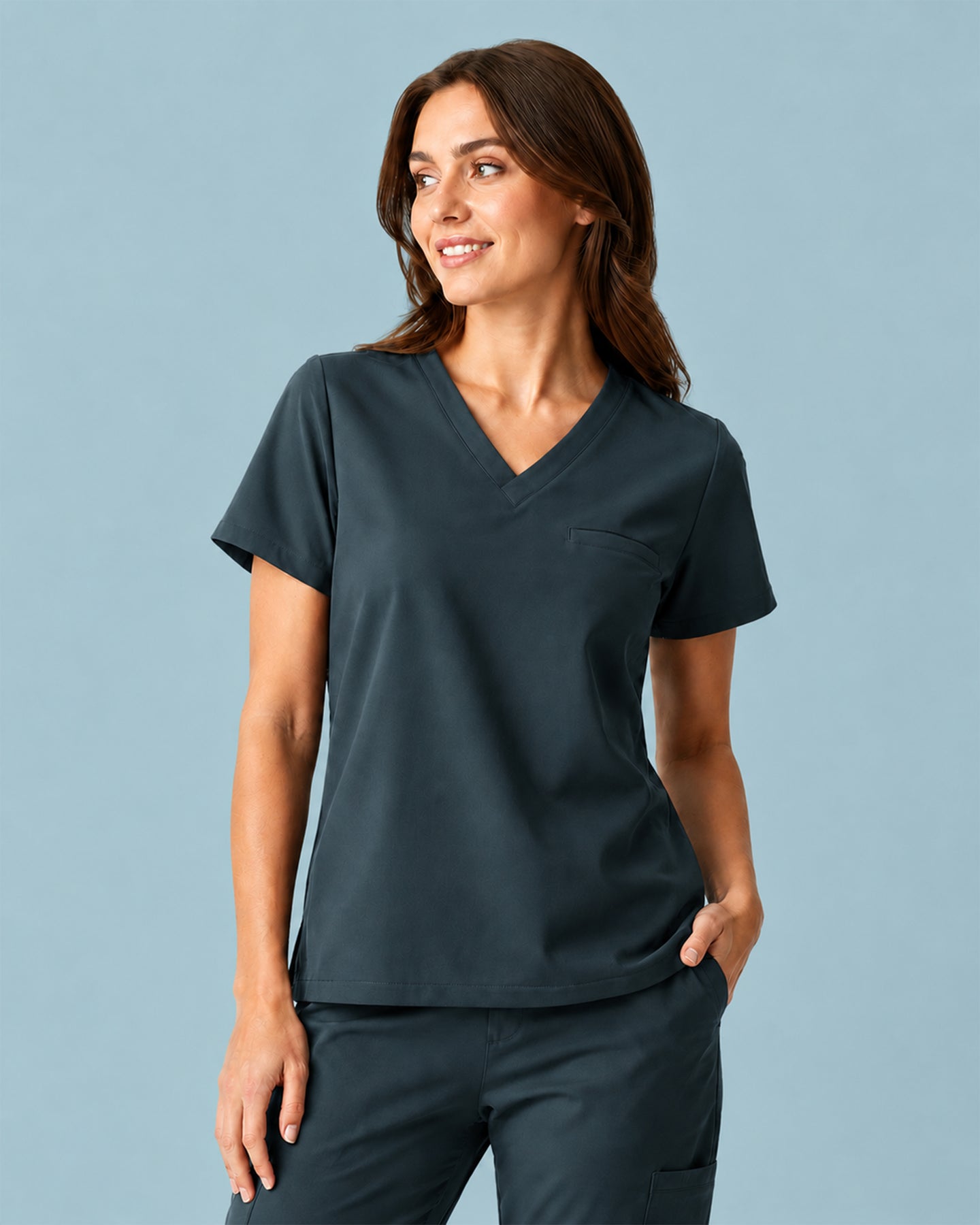 Women's One-Pocket V-neck Scrub Top Dark Harbor