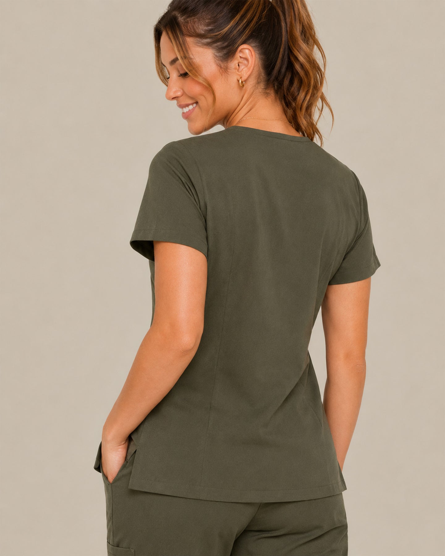 Women's One-Pocket V-neck Scrub Top Olive