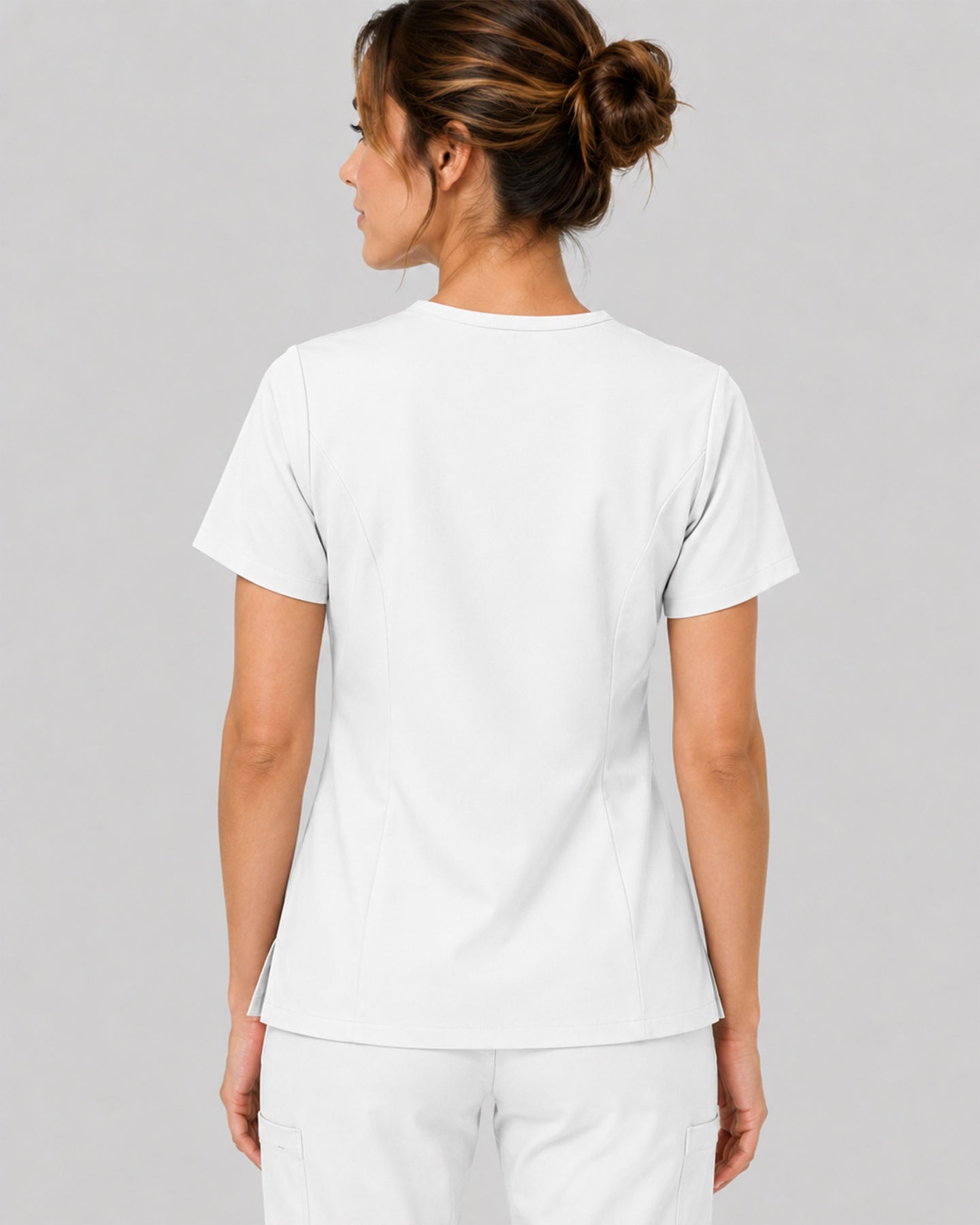 Women's One-Pocket V-neck Scrub Top White
