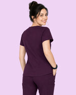 Women's One-Pocket V-neck Scrub Top Deep Eggplant