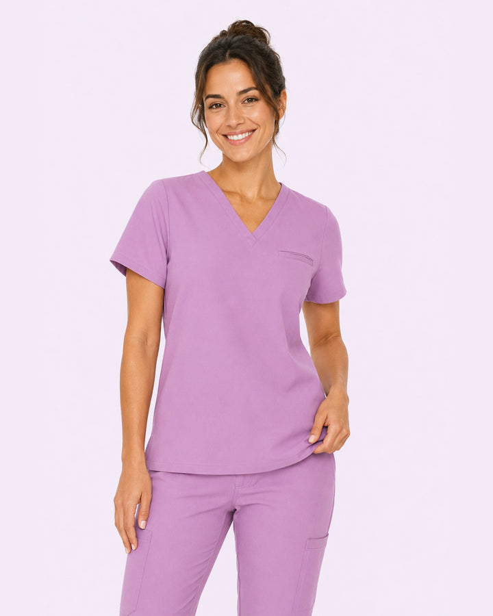 Women's One-Pocket V-neck Scrub Top Lilac