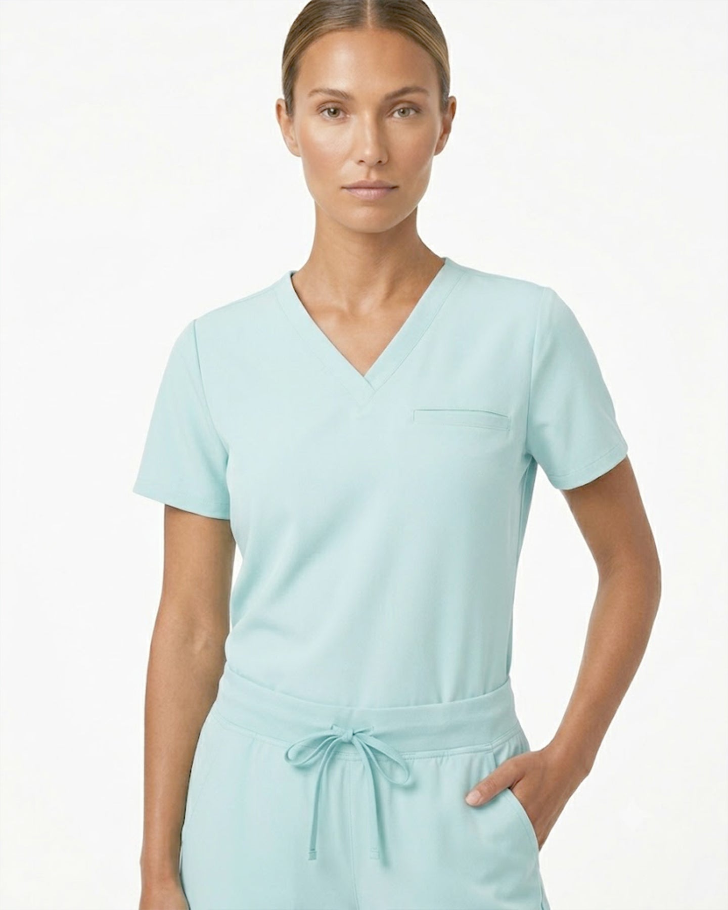 Women's One-Pocket V-neck Scrub Top Sky Blue