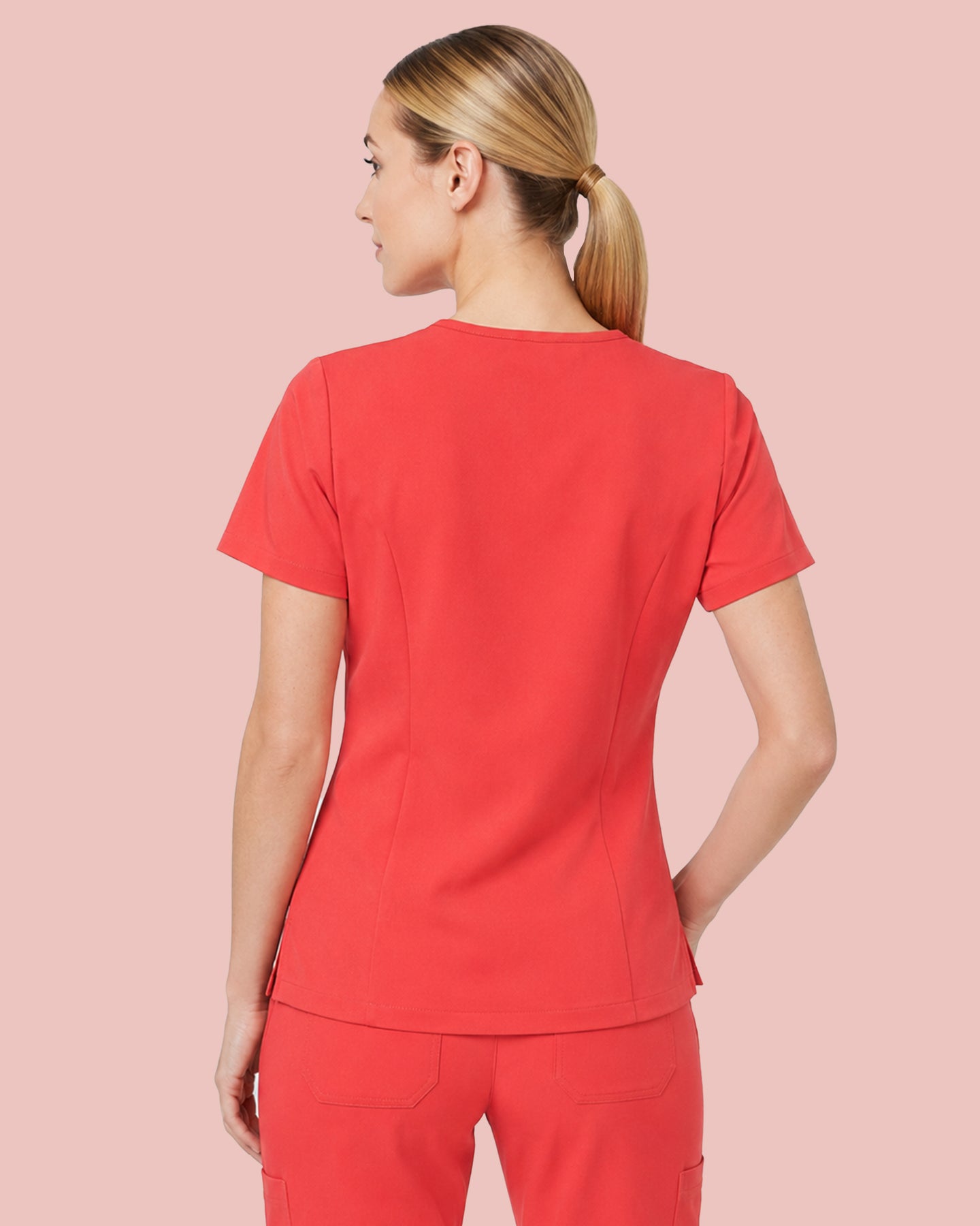 Women's One-Pocket V-neck Scrub Top Coral