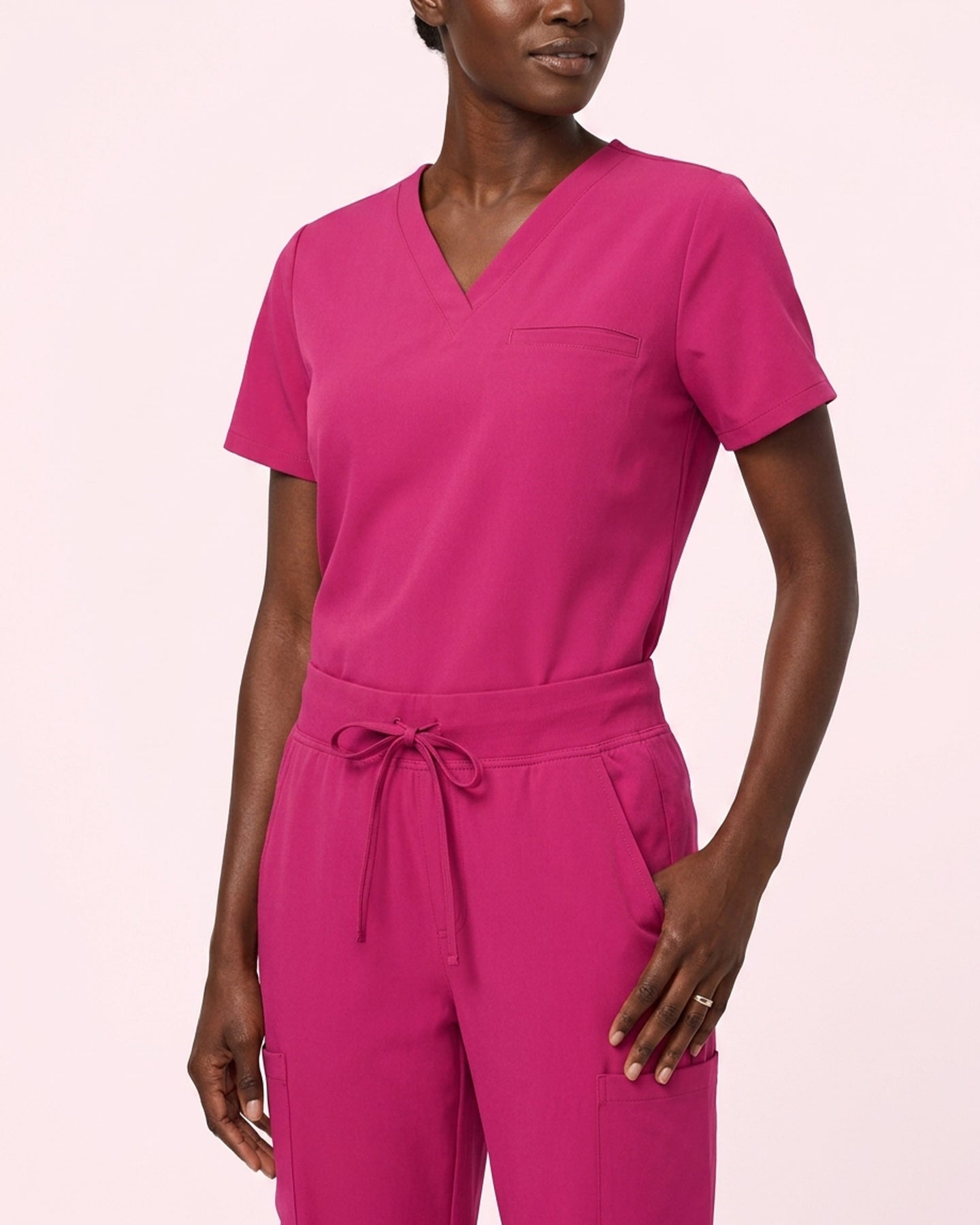 Women's One-Pocket V-neck Scrub Top Wild Berry