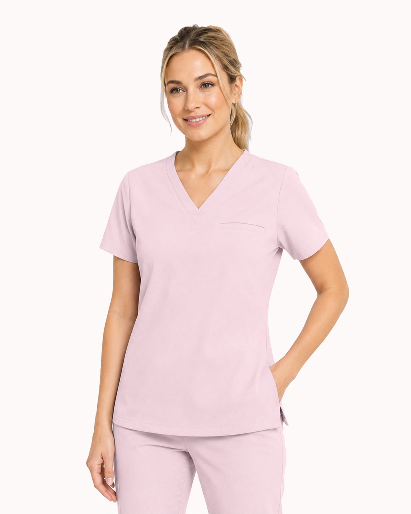 Women's One-Pocket V-neck Scrub Top Rose Quartz