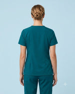 Women's One-Pocket V-neck Scrub Top Caribbean Blue