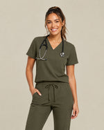 Women's One-Pocket V-neck Scrub Top Olive