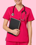 Women's One-Pocket V-neck Scrub Top Sangria