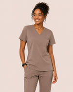Women's One-Pocket V-neck Scrub Top Mocha