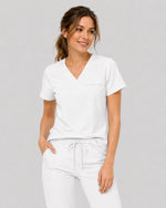 Women's One-Pocket V-neck Scrub Top White