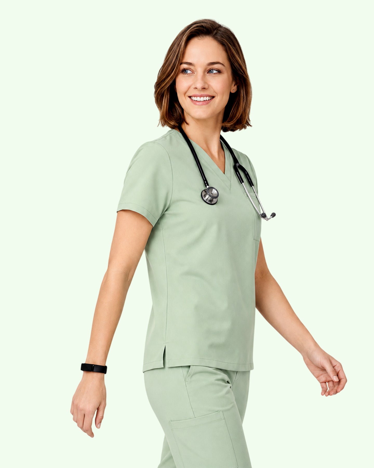 Women's One-Pocket V-neck Scrub Top Mint