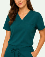 Women's One-Pocket V-neck Scrub Top Midnight Green