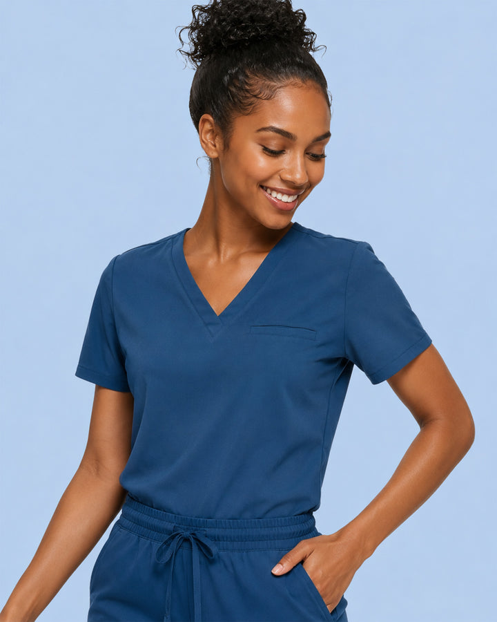 Women's One-Pocket V-neck Scrub Top Ocean