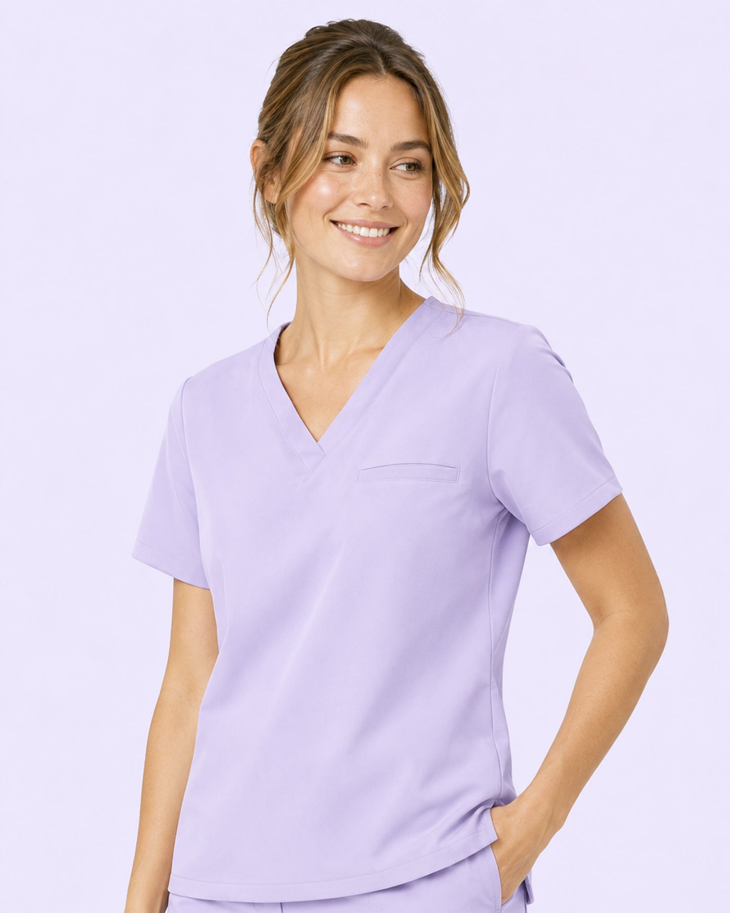 Women's One-Pocket V-neck Scrub Top Lavender