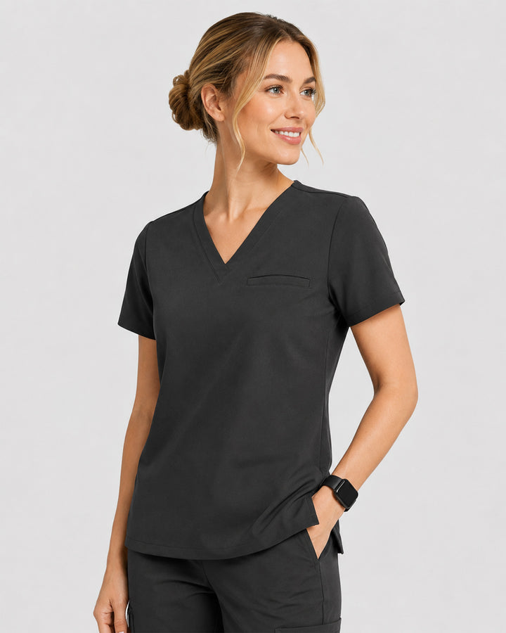 Women's One-Pocket V-neck Scrub Top Charcoal