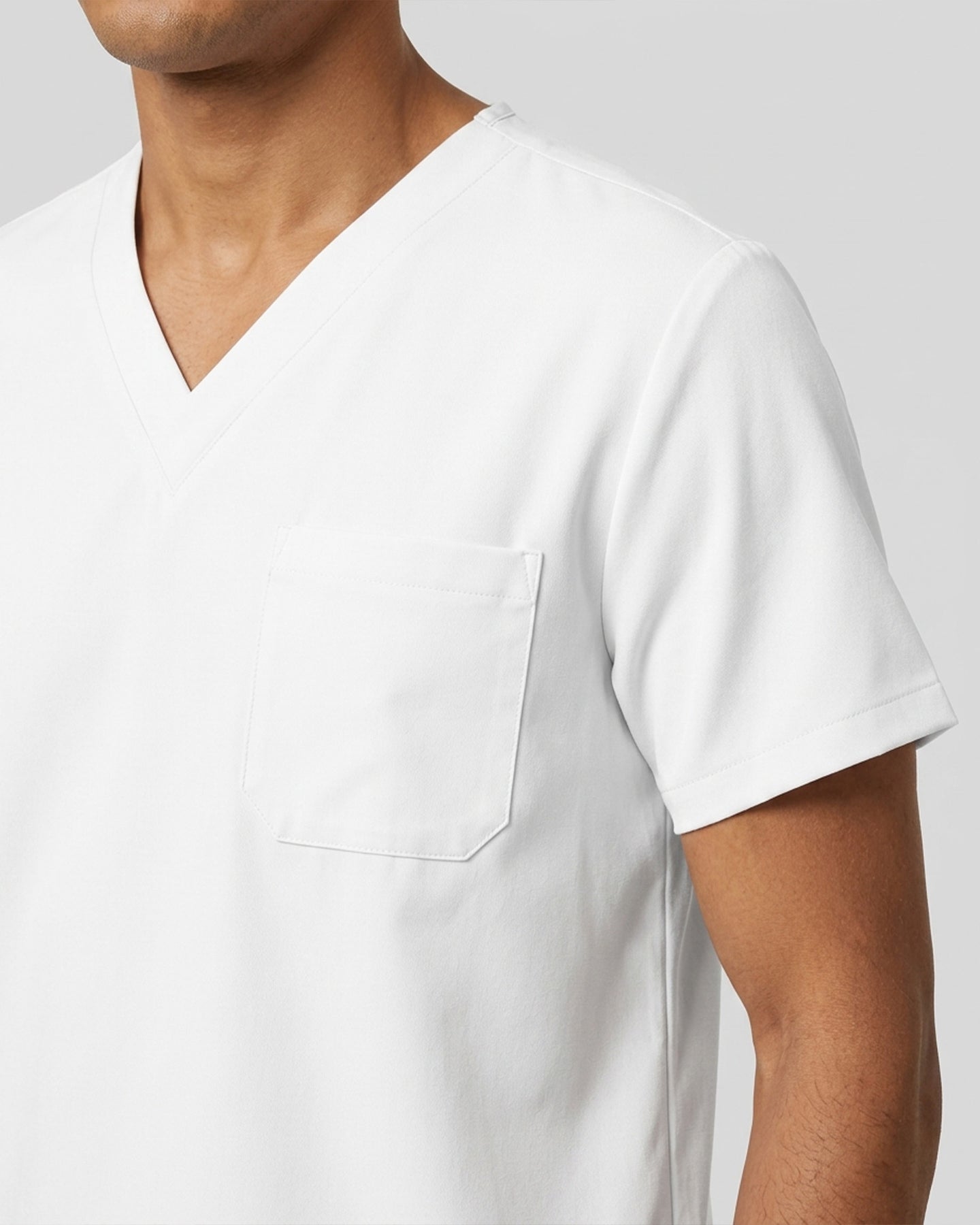 Men's One-Pocket V-neck Scrub Top White