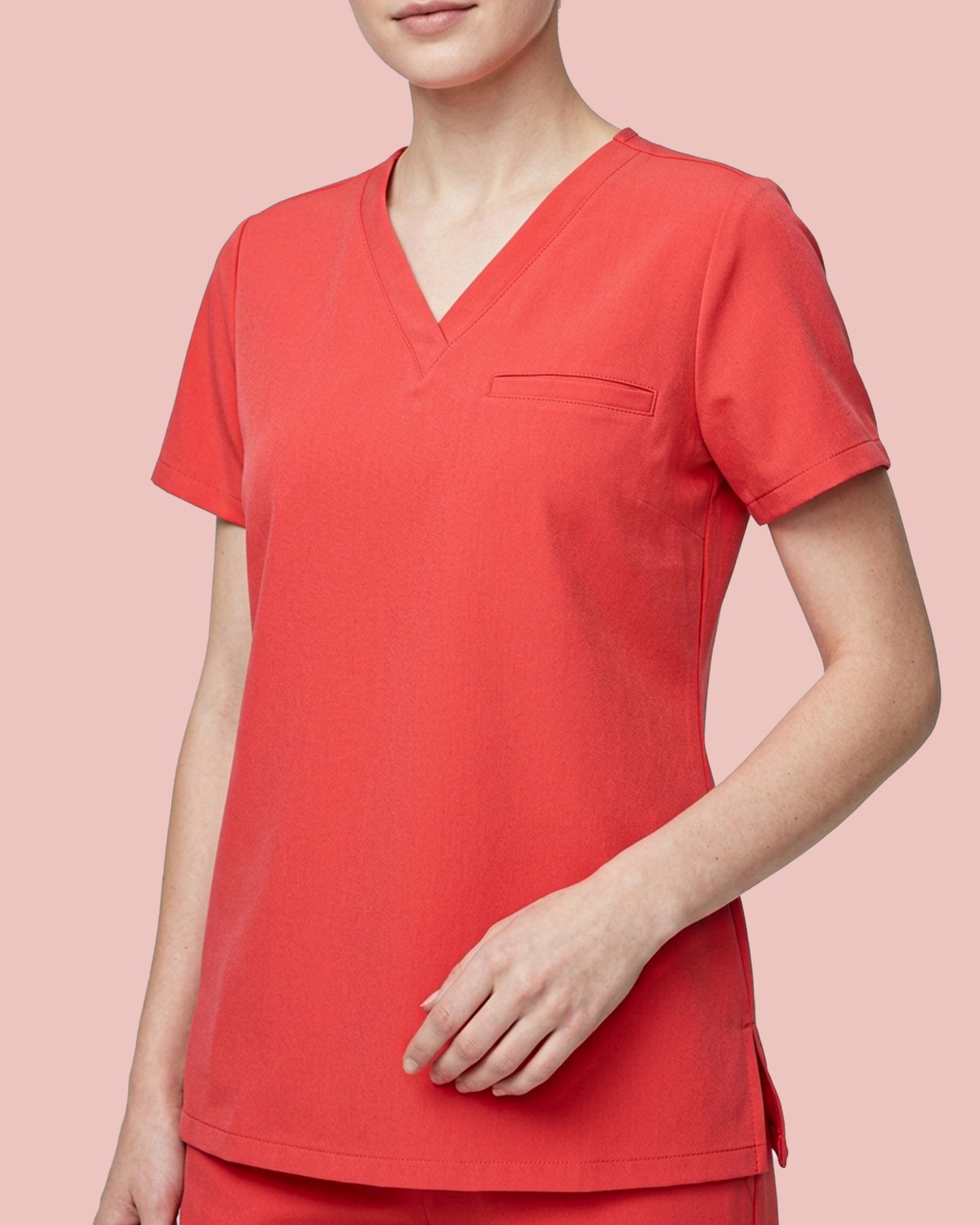 Women's One-Pocket V-neck Scrub Top Coral