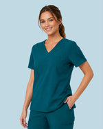 Women's One-Pocket V-neck Scrub Top Caribbean Blue