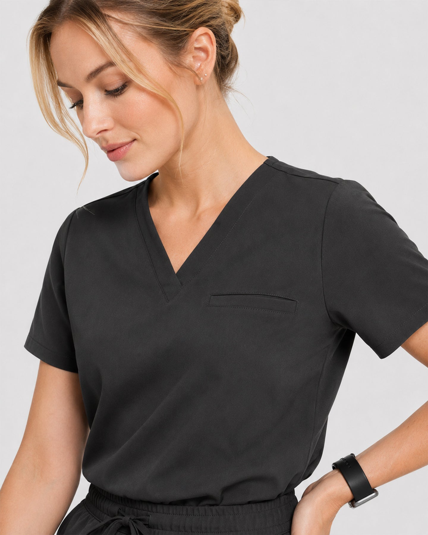 Women's One-Pocket V-neck Scrub Top Charcoal