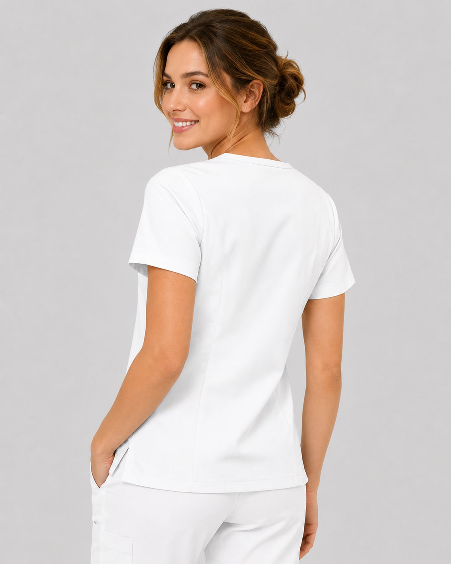 Women's One-Pocket V-neck Scrub Top White