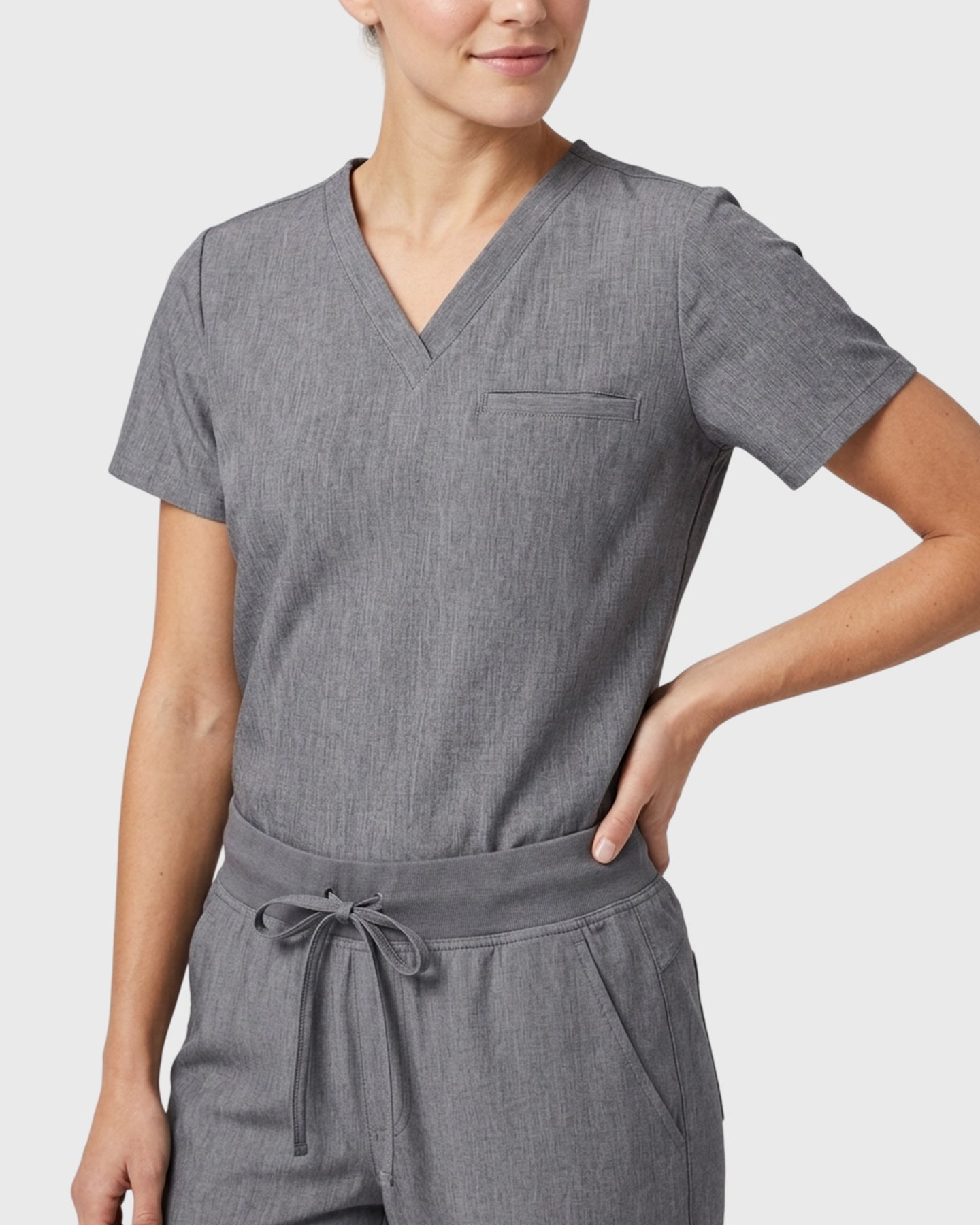 Women's One-Pocket V-neck Scrub Top Heather Gray