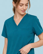 Women's One-Pocket V-neck Scrub Top Caribbean Blue