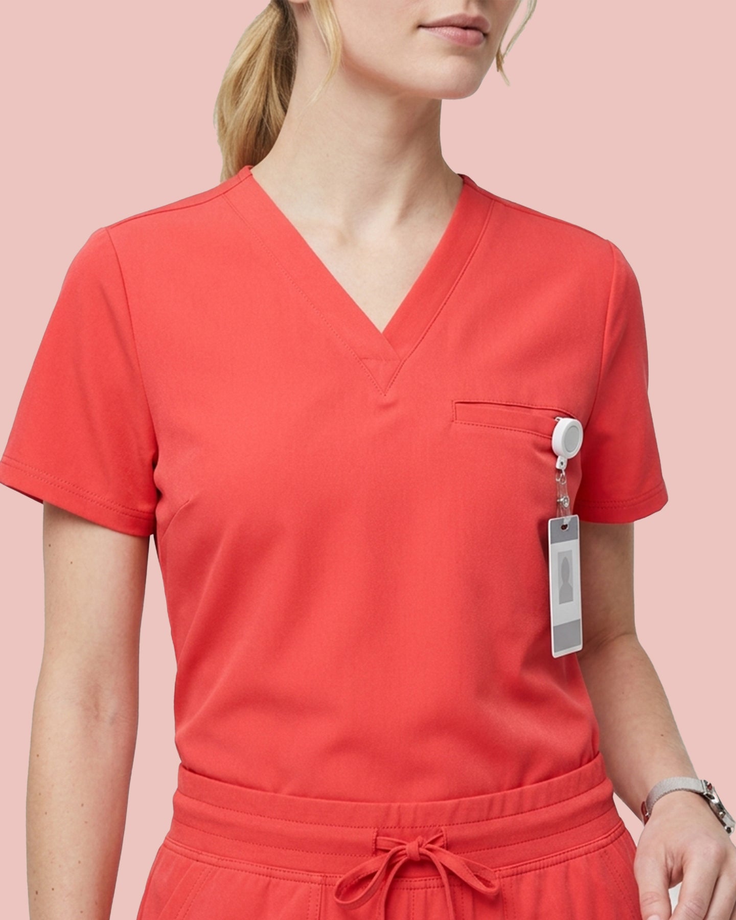 Women's One-Pocket V-neck Scrub Top Coral