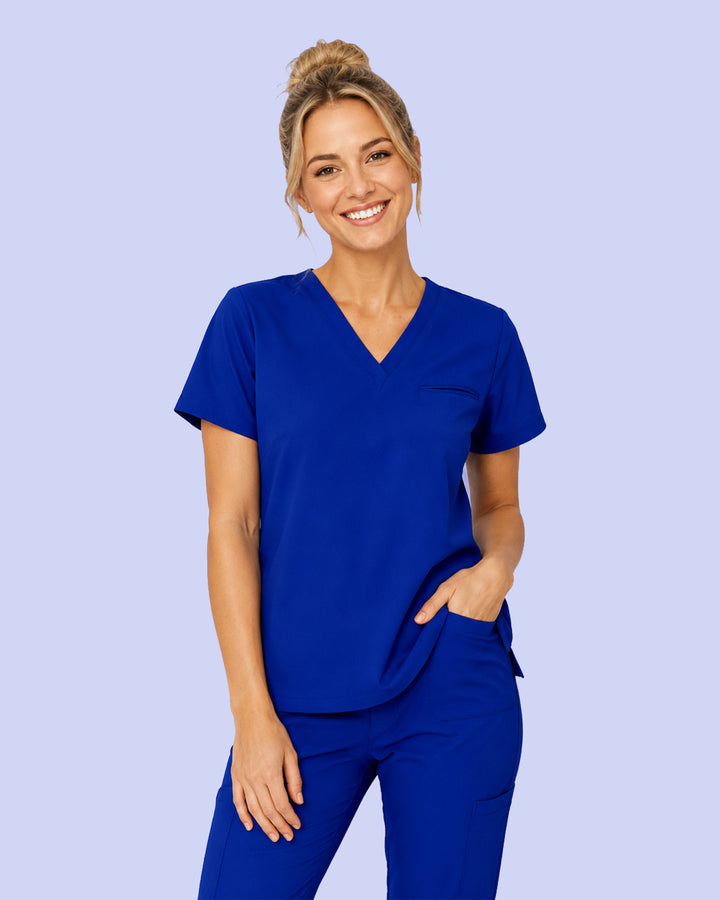 Women's One-Pocket V-neck Scrub Top Galaxy Blue