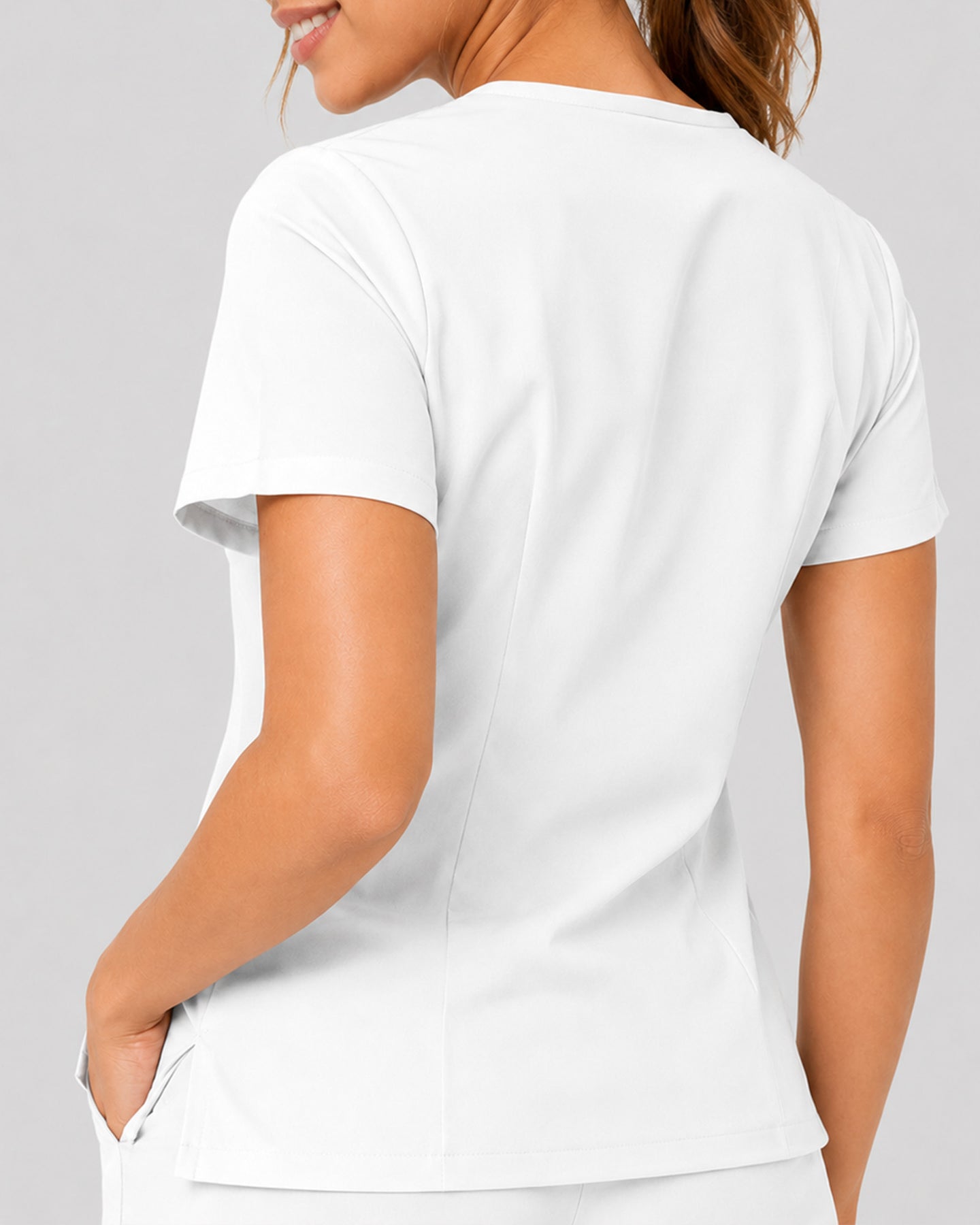 Women's One-Pocket V-neck Scrub Top White