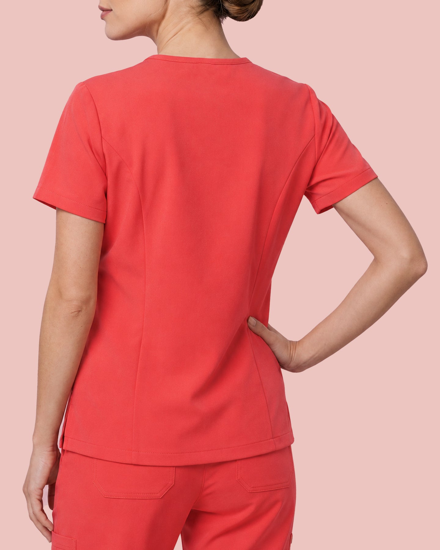 Women's One-Pocket V-neck Scrub Top Coral