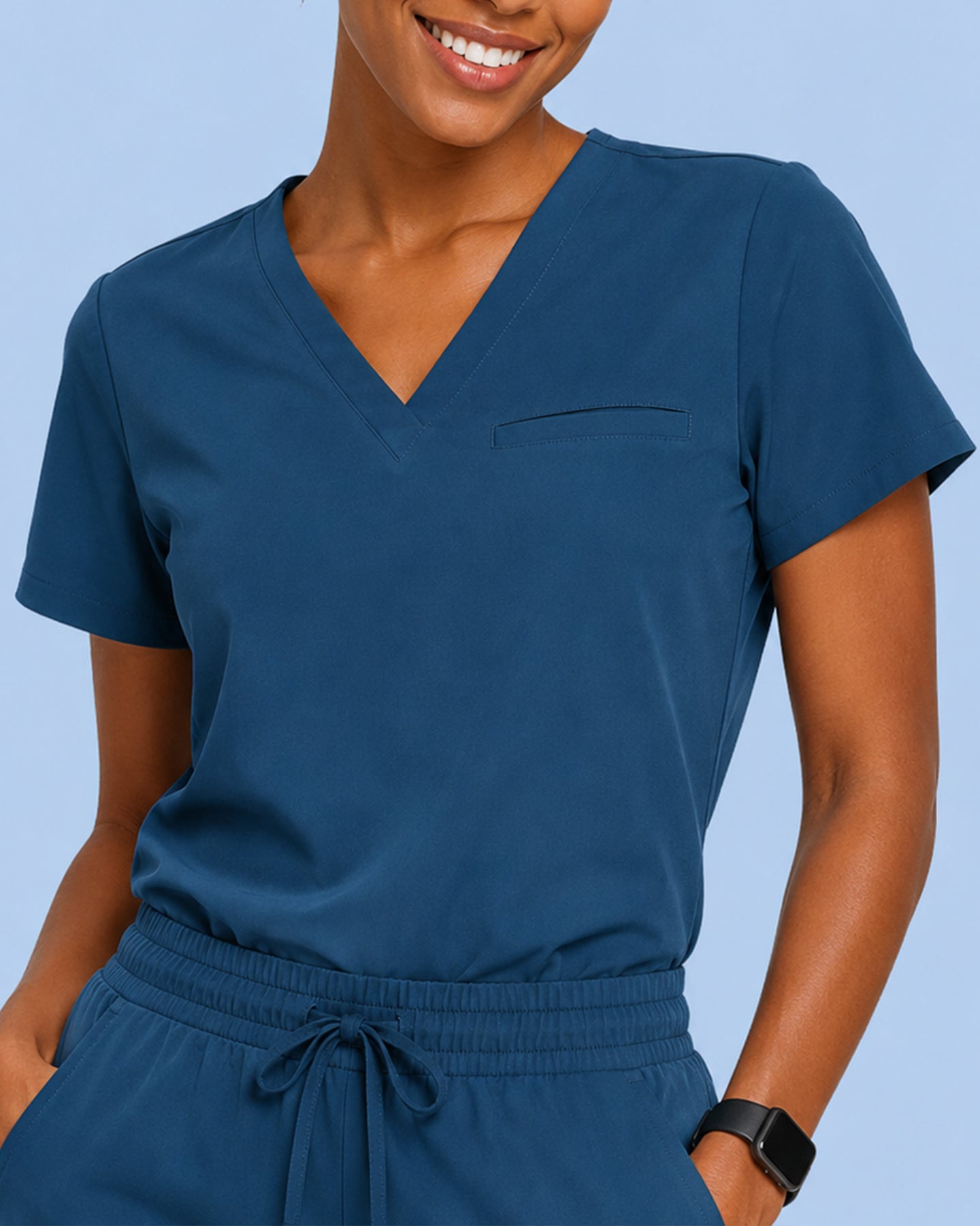 Women's One-Pocket V-neck Scrub Top Ocean