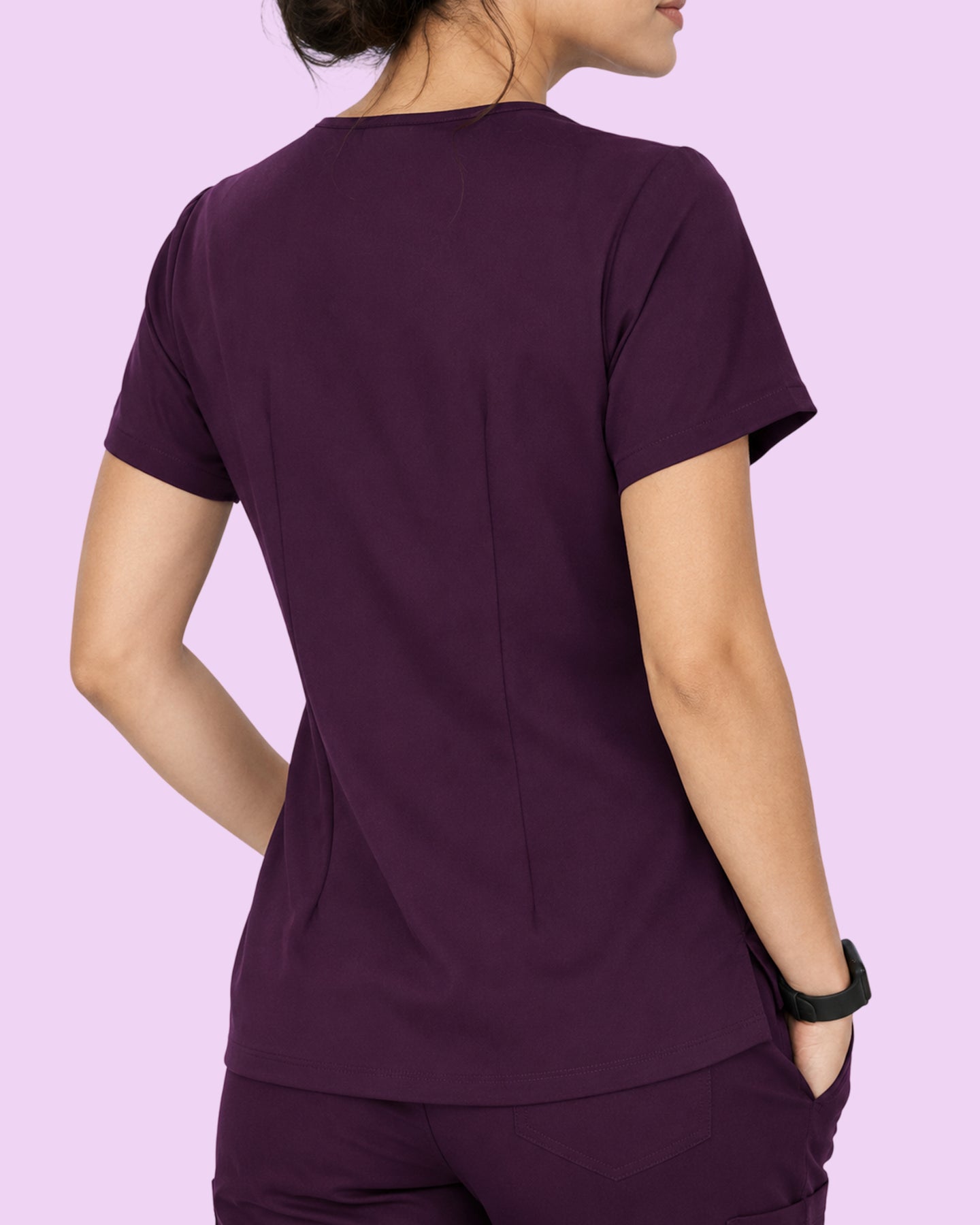 Women's One-Pocket V-neck Scrub Top Deep Eggplant
