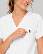 Women's One-Pocket V-neck Scrub Top White