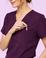 Women's One-Pocket V-neck Scrub Top Deep Eggplant