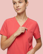 Women's One-Pocket V-neck Scrub Top Coral