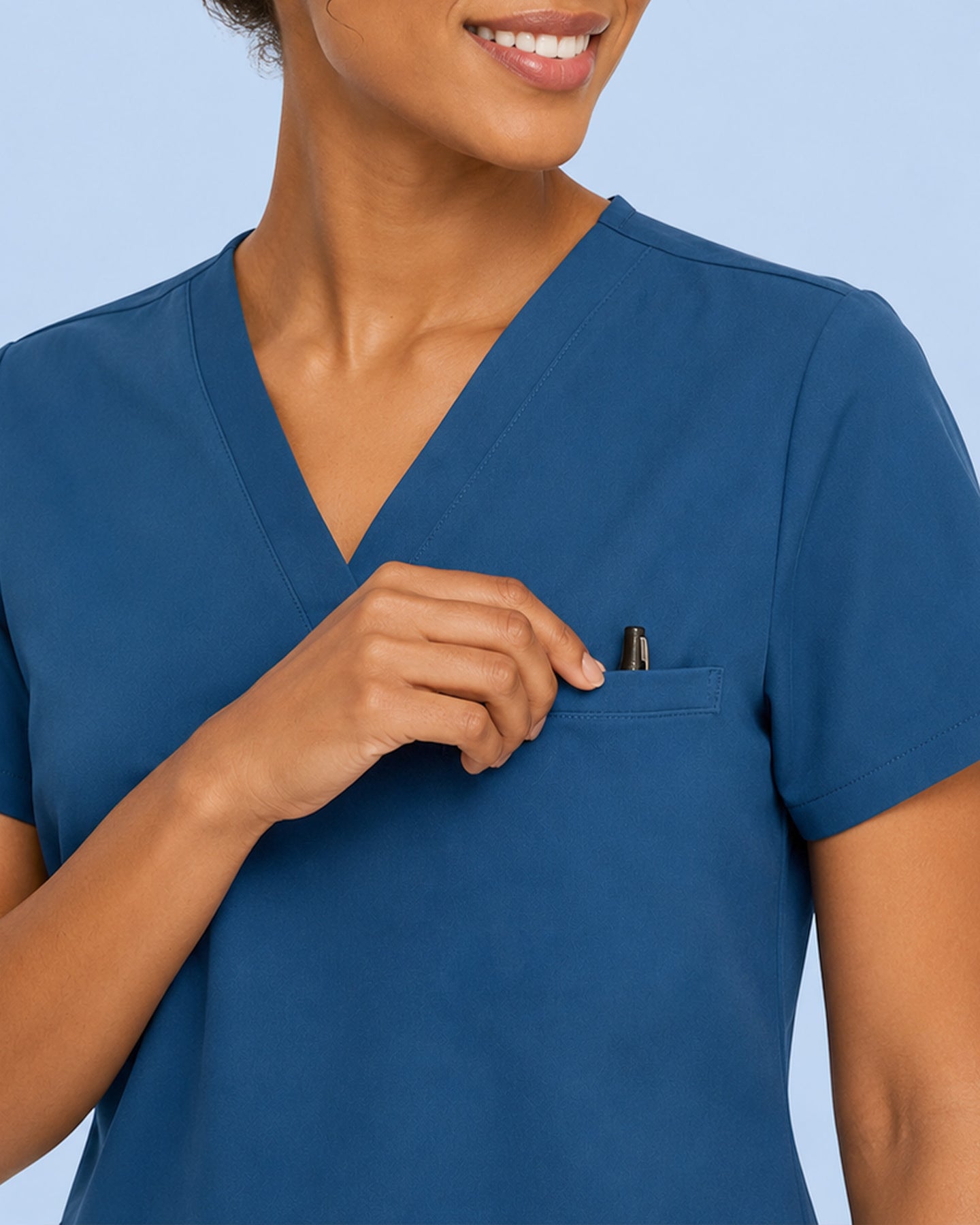 Women's One-Pocket V-neck Scrub Top Ocean
