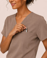 Women's One-Pocket V-neck Scrub Top Mocha