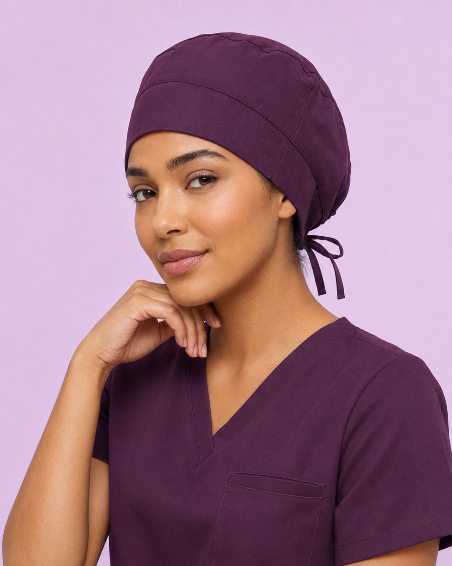 Premium Satin-Lined Scrub Cap Deep Eggplant