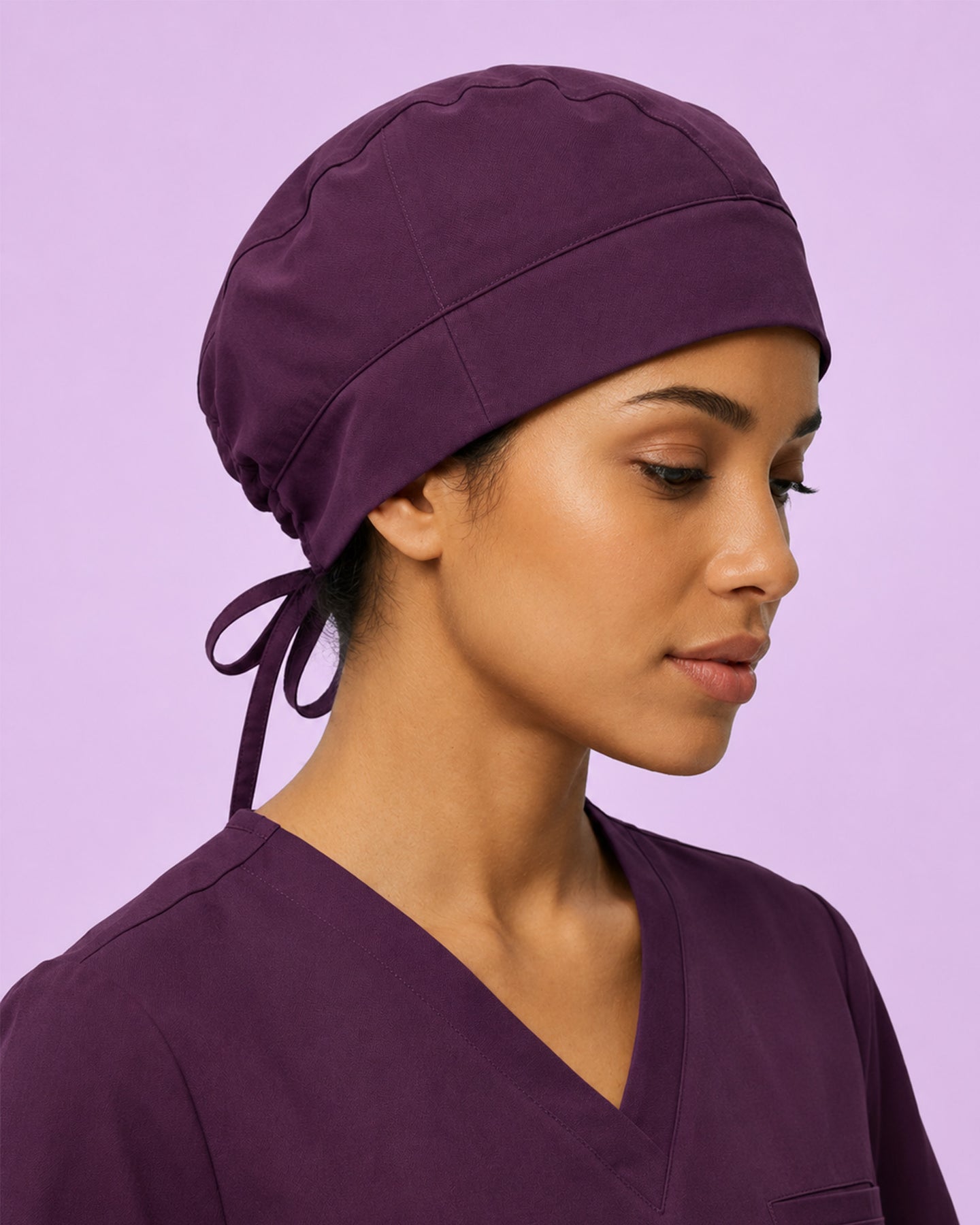 Premium Satin-Lined Scrub Cap Deep Eggplant