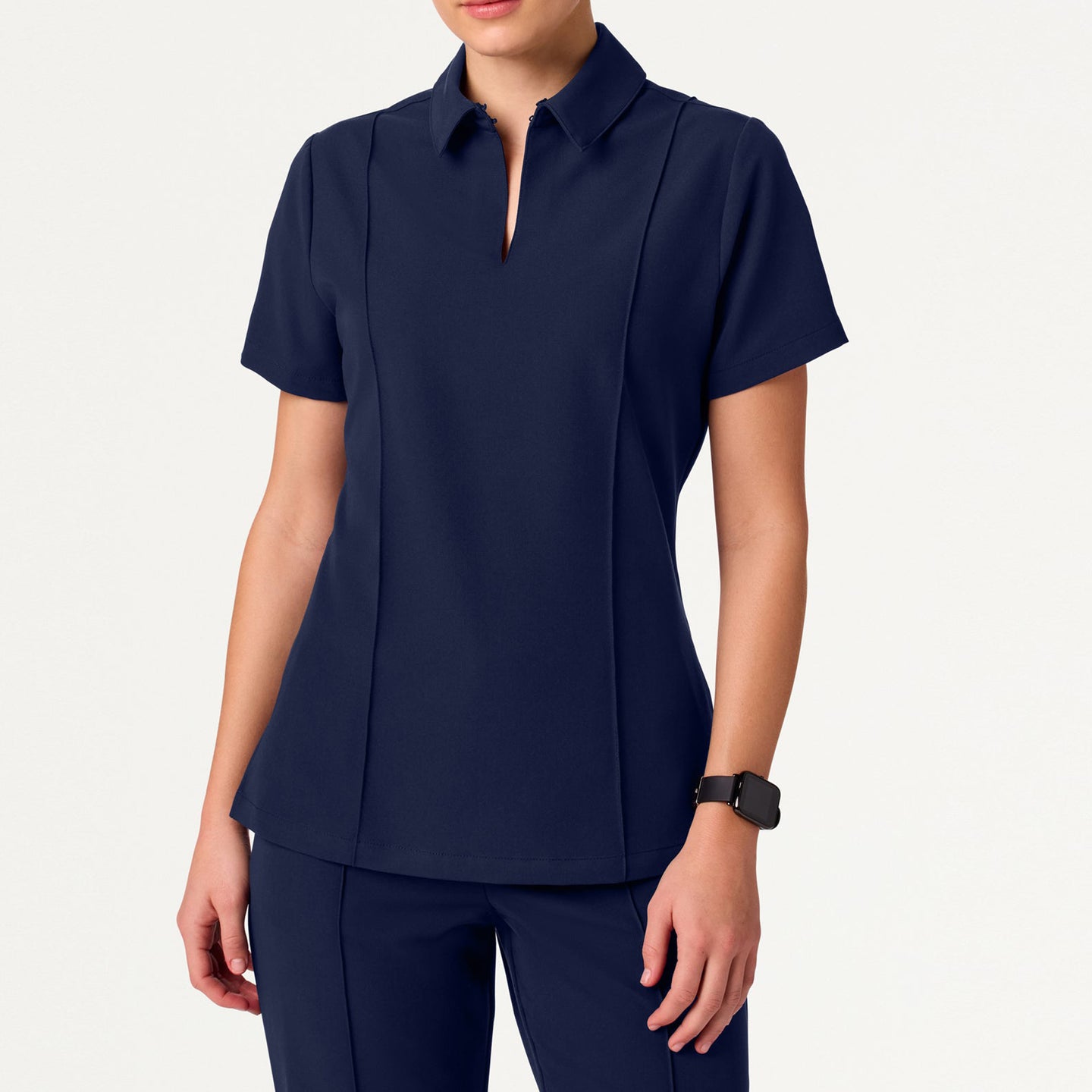 Women’s Slim Fit Modern Polo Scrub Top with 1 Chest Pocket and Button Placket