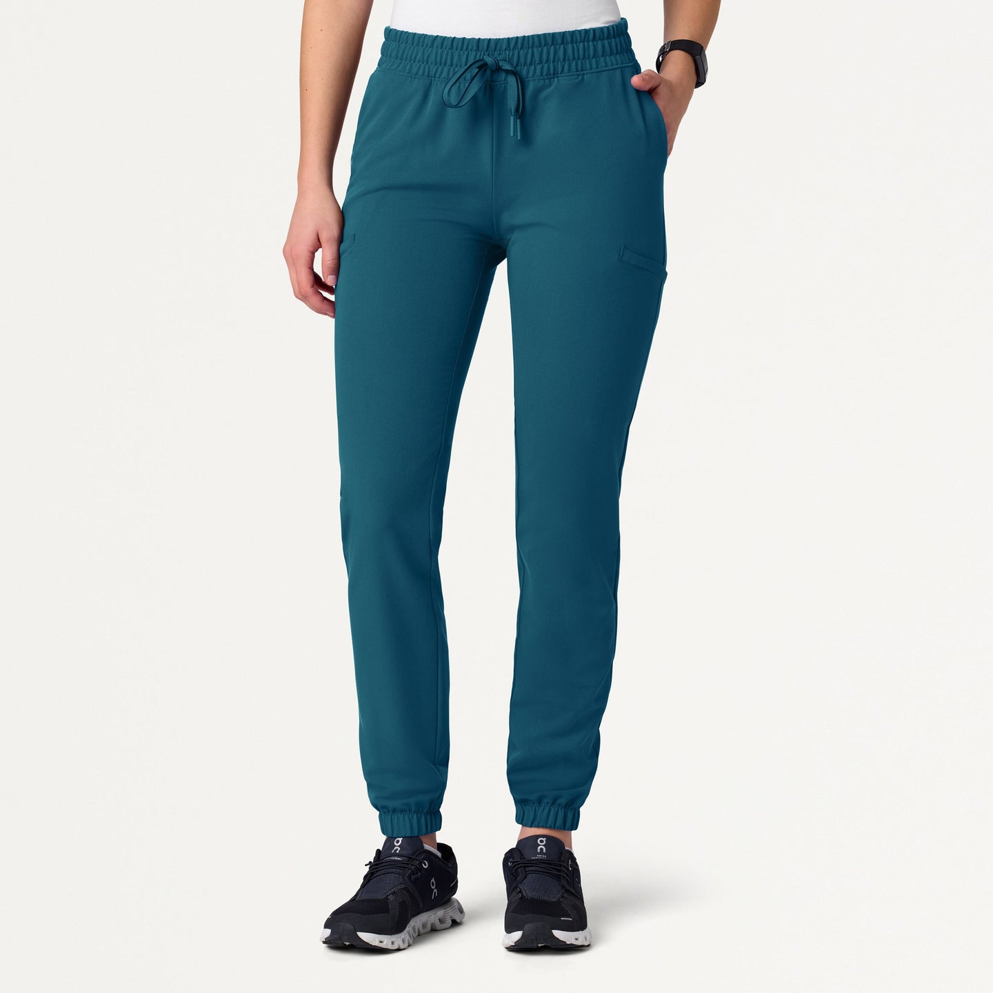 Women’s Skinny Fit 7-Pocket Jogger Scrub Pants with Stretch Waistband and Cuffed Ankles