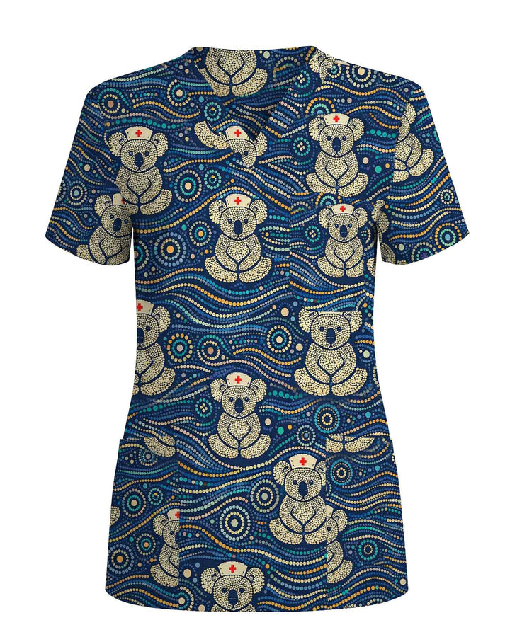 Aboriginal Indigenous Art Nurse Koala Medical Scrub Top