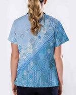Aboriginal Ocean Blue Pattern Medical Scrub Top - Scrubloop