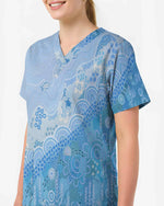 Aboriginal Ocean Blue Pattern Medical Scrub Top - Scrubloop
